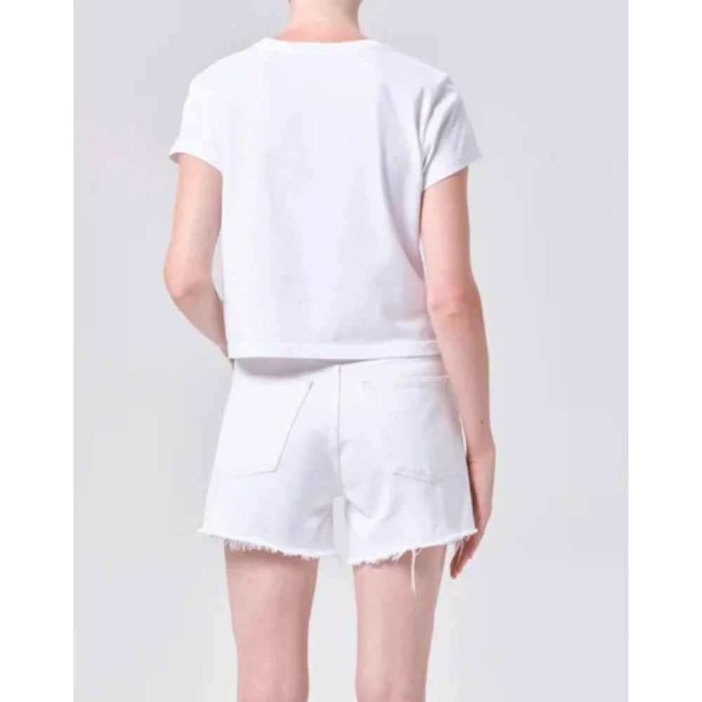 AGOLDE Parker Long Cutoff Shorts White Organic Cotton High Rise‎ Raw Hem Size 33